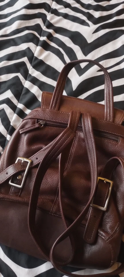 Tignanello Brown Leather Mini Backpack Adjustable Straps Multiple Pockets - Image 4 of 4