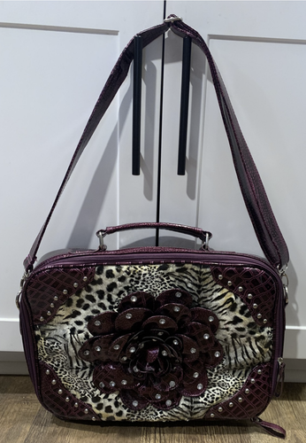 COMPUTER BAG WOMENS LAPTOP ORGANIZER 3D PURLE FLOWER W/ RINESTONE CLEAR 17x12x4 - 第 2/20 張圖片