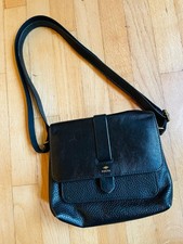 Fossil black pebbled leather shoulder / crossbody bag 4 pockets adjustable strap