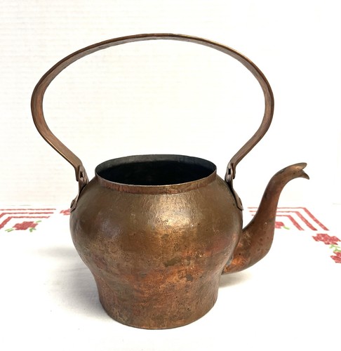 Antique French Copper Tea Kettle , Provincial Rustic Kitchen Farmhouse Decor , No Lid