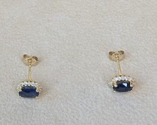 9CT YELLOW GOLD SAPPHIRE & DIAMOND HALO STUD EARRINGS RRP £300