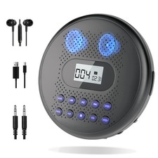 Portable CD Player with Dual Stereo Speakers, Rechargeable CD Player for Car ...
