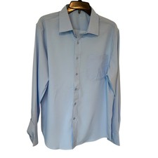 Men s Light Blue Button Up Poly Stretch Luxury Dress Shirt Size M 17 Neck