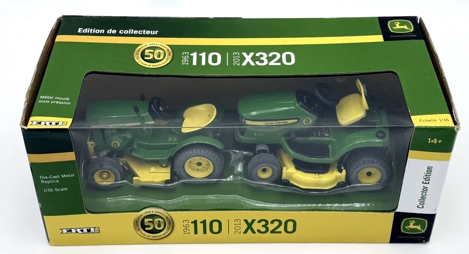 Tratores de grama ERTL - Edição de colecionador - John Deere - 1963 110 e 2013 X320 1:16 - Imagem 2 de 4