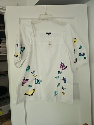 Talbots XL NWT White Cotton Butterfly Blouse
