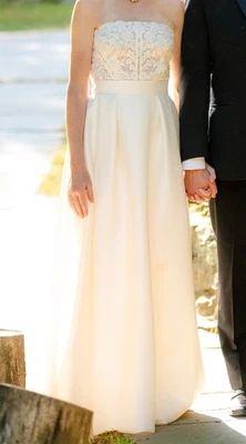 Justin Alexander Signature Strapless Marie Wedding Dress with Train and Lace - Image 1 of 4