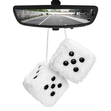 MUQIDA Fuzzy Plush Dice for Car Mirror, 3 Inch Pair of Retro Square White
