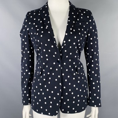 AKRIS Größe 12 Marineblau Weiß Baumwollmischung Gepunktet Blazer