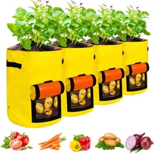 JJGoo 4pk 10Gal Potato Grow Bags, Flap & Handles, Planter Pots for Vegetables