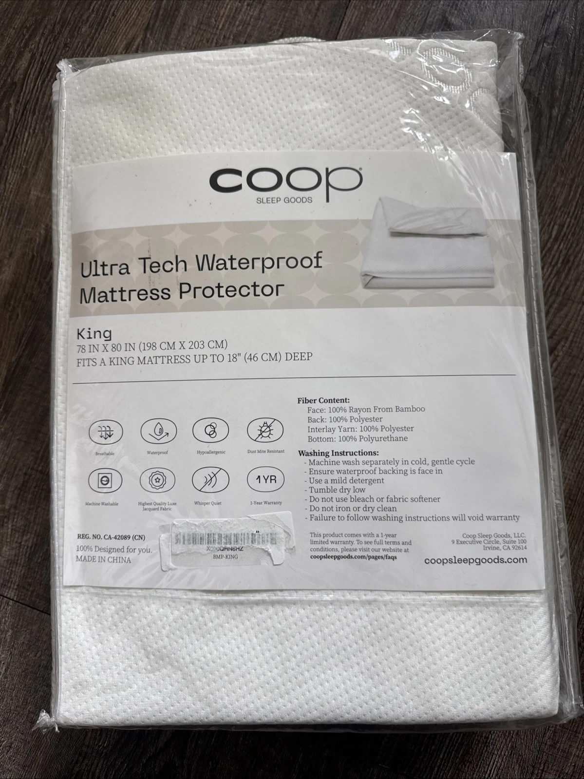 NEW Coop Goods Ultra Tech Waterproof Mattress Protector King Size