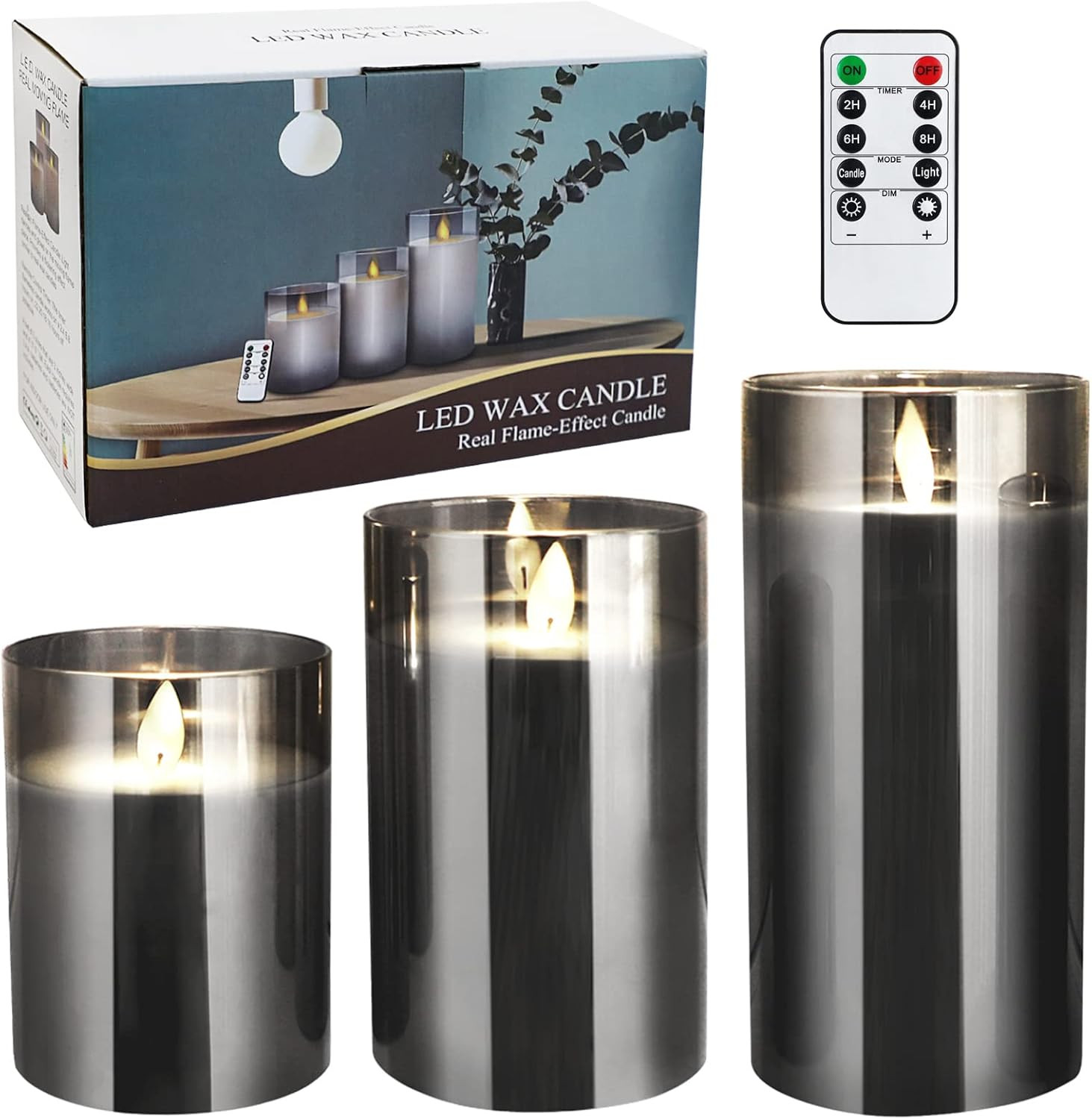 Set 3 Candele LED Professionali Grigio - Effetto Glamour per Eventi