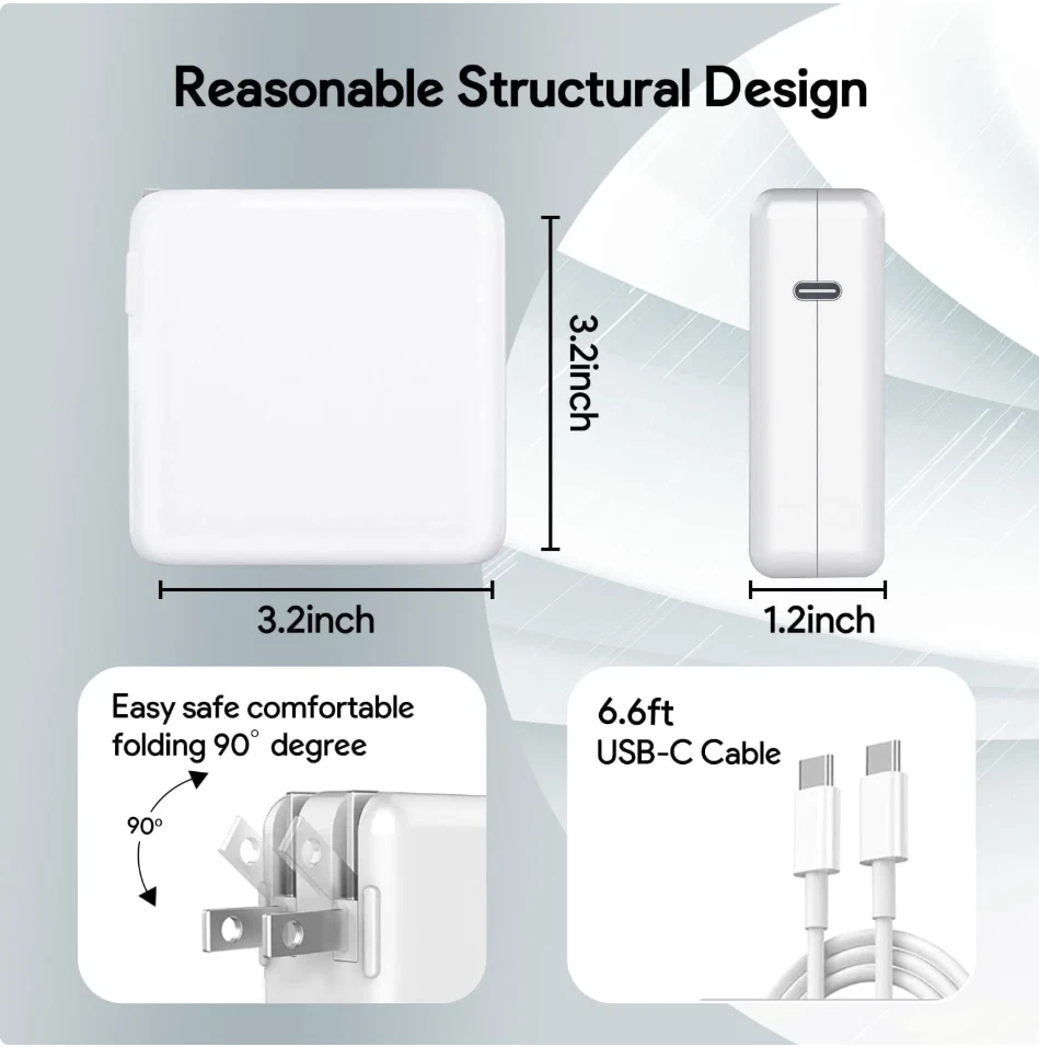 Adaptador de corriente USB-C de 96 W para MacBook Pro/Air, cargador rápido con cable de 6,6 pies - Nuevo Foto 3 de 4