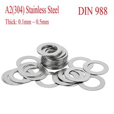 A2 304 Stainless Steel Shim Washers Flat Shims Thick 0.1/0.2/0.3/0.5mm DIN 988