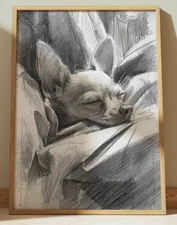 CHIHUAHUA DRAWING PRINT SKETCH 8" x 10" DOG SLEEPING WALL ART HOME DECOR