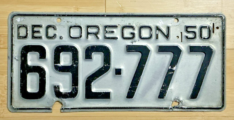 Dec. 1950 OREGON Lic Plate