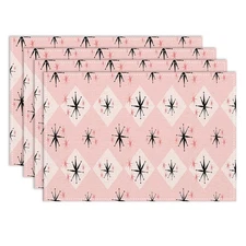 Mid Century Modern Set of 4, 12x18 Inch Pink Retro Atomic 1950s Abstract Styl...