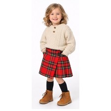 Kids Scottish Red Tartan Wool Kilt Wrap Skirt Age 5/6 Made in Scotland Irish