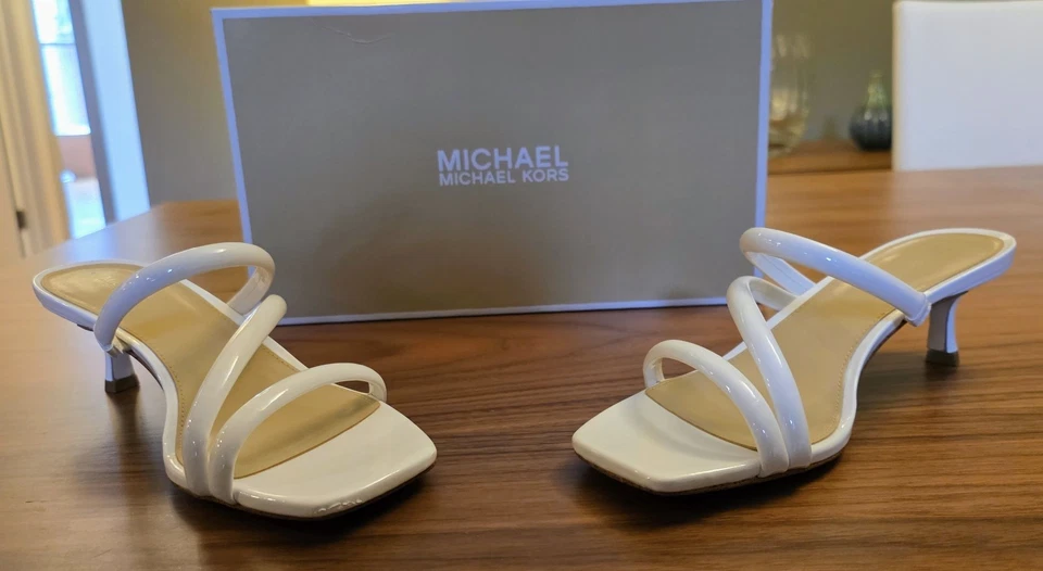 Michael Kors Celia 小猫拖鞋凉鞋白色 7M 码绑带高跟鞋 — 第 3/4 张图片