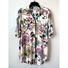 Chico's Floral Tile Print Short Sleeve Soft Tunic Blouse 3 Equals XL