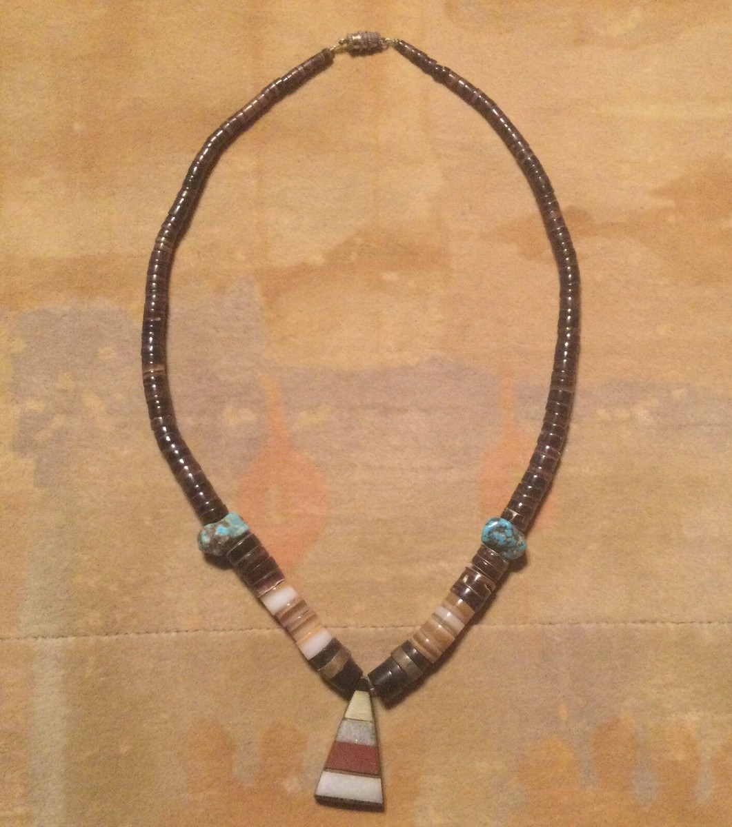 Native American 118 Grams Quality Vintage Santo Domingo Turquoise Sterling Silver Necklace Native American 118 Grams Quality Vintage Santo Domingo Turquoise Sterling Silver Necklace