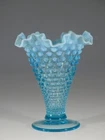 Vintage Fenton Glass Blue Opalescent Hobnail 7-1/2 Inch Ruffled Vase c.1941