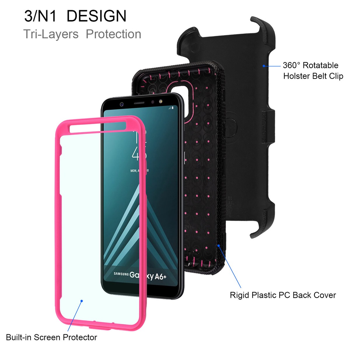 For Samsung Galaxy A6 2018 Armor Case With Kickstand Belt Clip+Screen  Protector