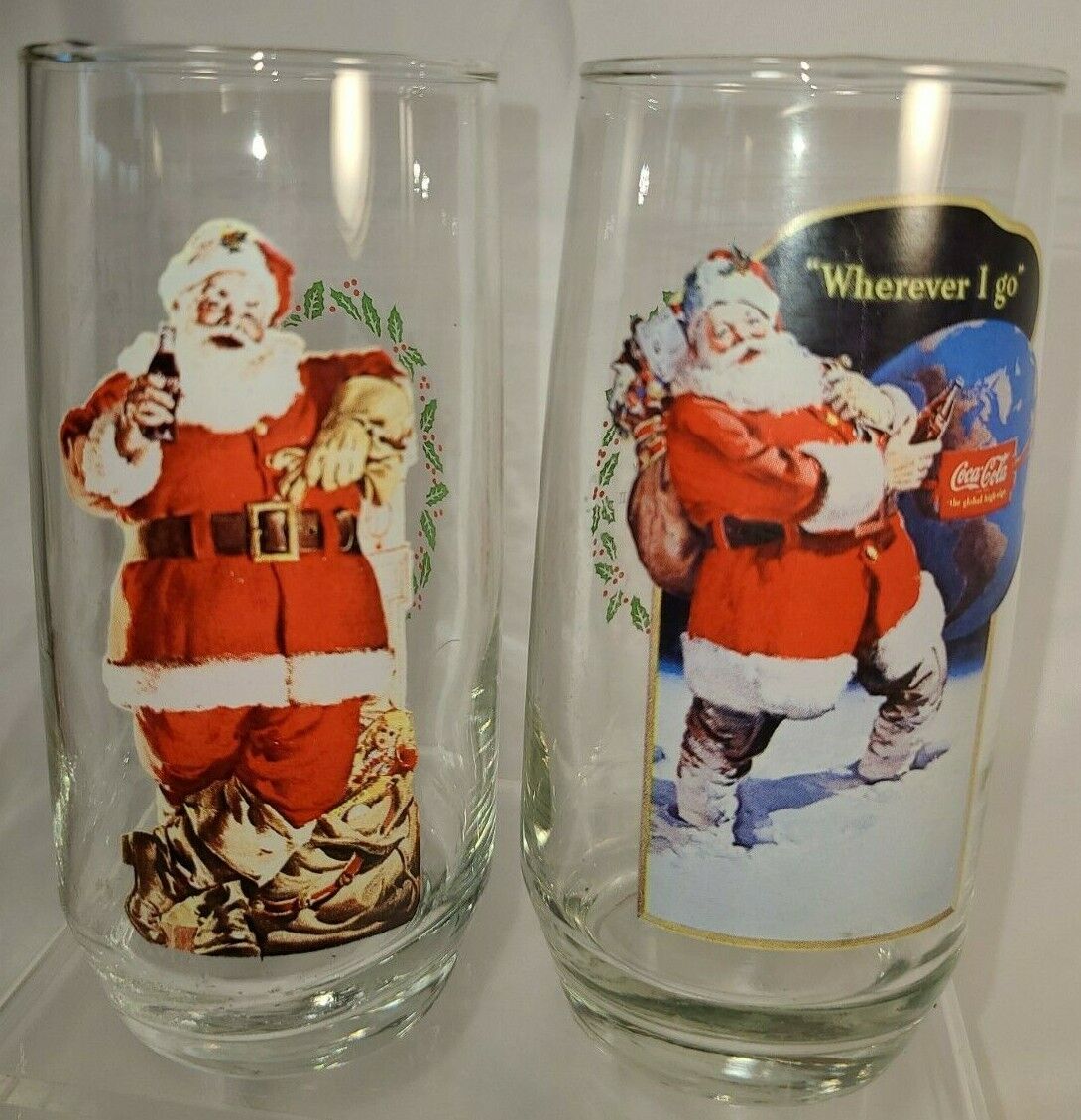 2 Vintage Christmas Santa Claus Glasses Coca-Cola Coke 12oz 2 Vintage Christmas Santa Claus Glasses Coca-Cola Coke 12oz