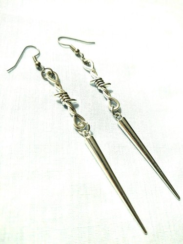 BARB WIRE Figure 8 and Long SPIKE Double Dangling Charms Long Pair of Earrings