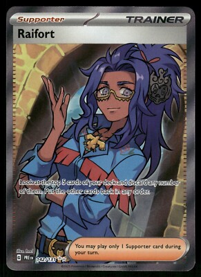 raifort pokemon card Scarlet & Violet Prismatic Evolutions Look at the top 5 cards of your deck and discard any number of them Raifort Full Art NM 142/131