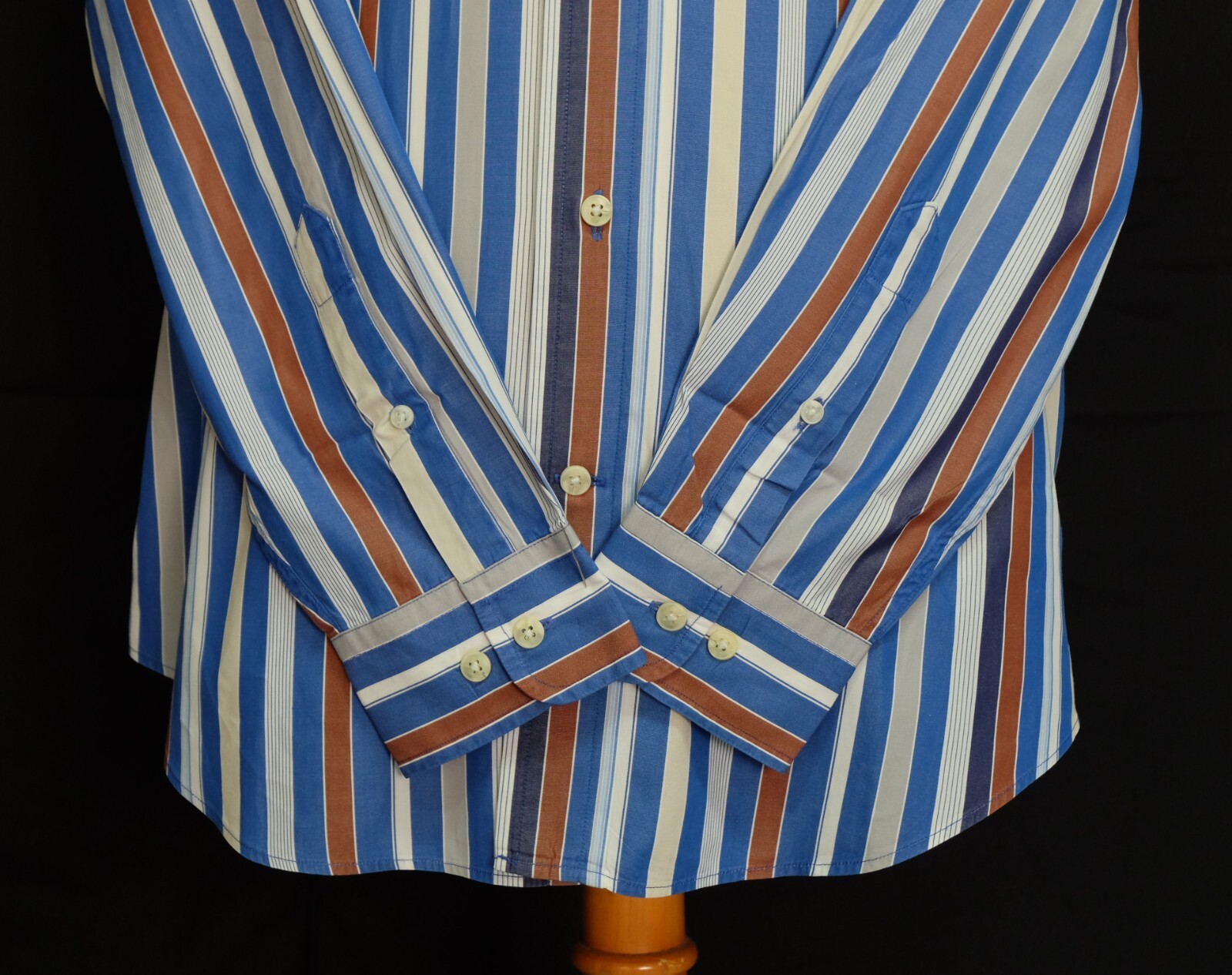 Faconnable Button Down Blue White Brown Striped C… - image 7