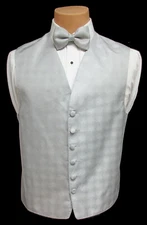 Men's Perry Ellis Silver Tuxedo Vest and Bow Tie Platinum Made in USA Medium M