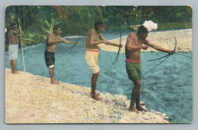 Indios Talamanca ''Shooting Fish'' COSTA RICA Indian Bow & Arrow Fishing PC 1910s