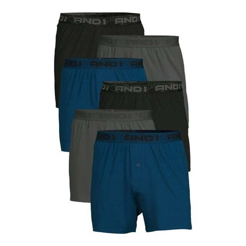 AND 1 Knit Boxers Men's Size S Teal/Black/Gray Polyester Relaxed Fit 6-Pack