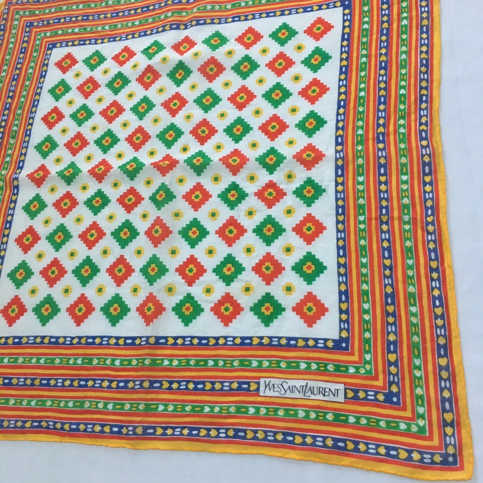Conjunto 3 Piezas YVES SAINT LAURENT Bufanda Algodón Cuadrados Geométricos Bufanda Multicolor Foto 3 de 4