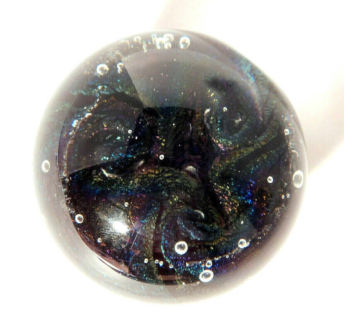 Denizen Iridescent Art Glass Swirl Paperweight Signed MINT