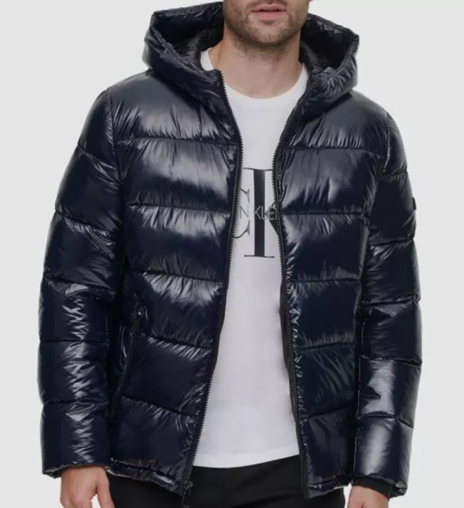 High gloss puffer jacket clearance