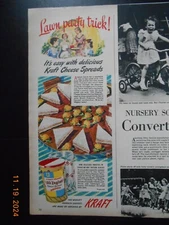 1949 Kraft Old English Cheese Spread Lawn Party Trick Pattern drinking Glass AD