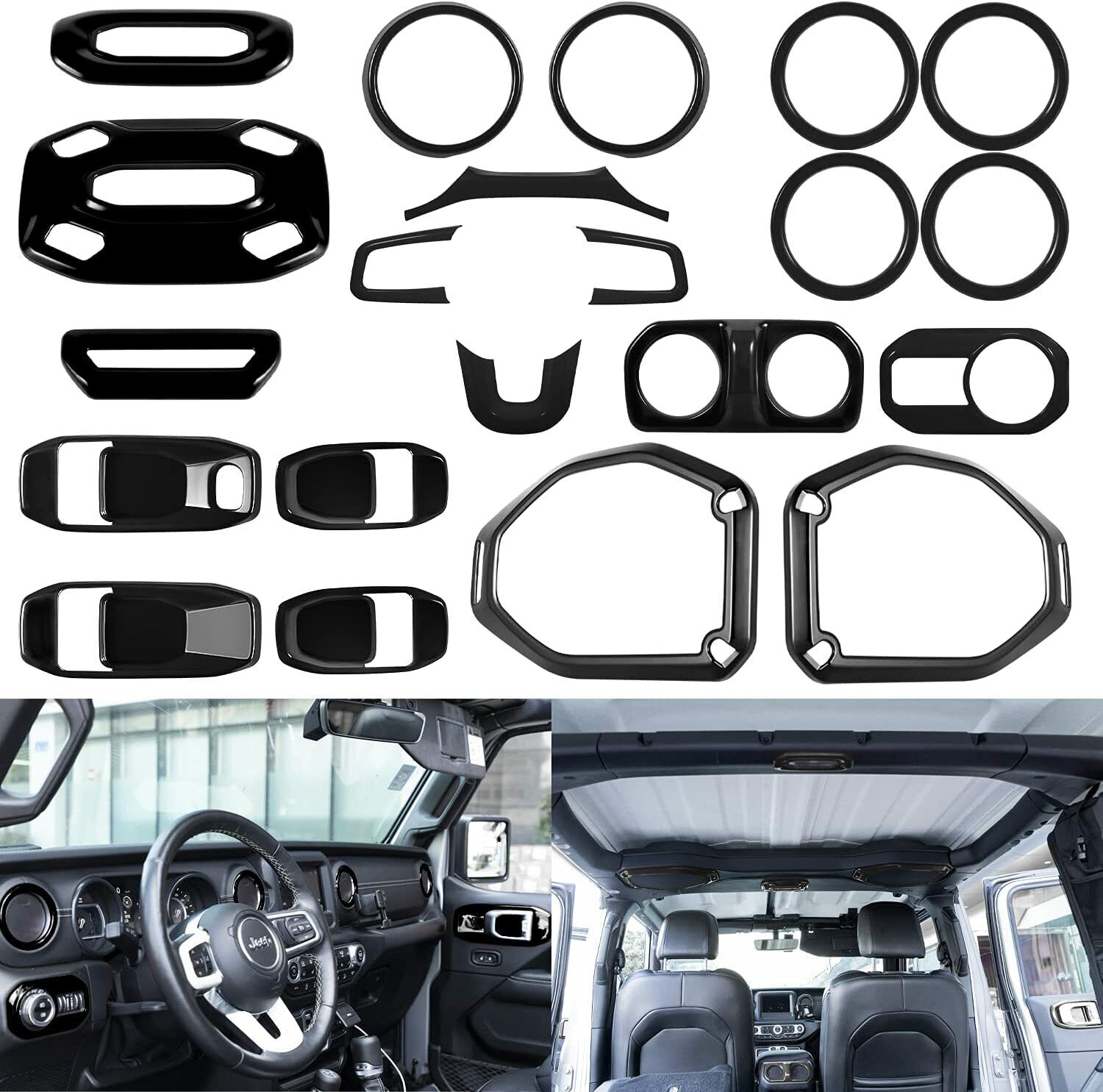 21PCs Car Interior Accessories Trim Kit for 2018-2021 Jeep Wrangler JL  (Black) | eBay
