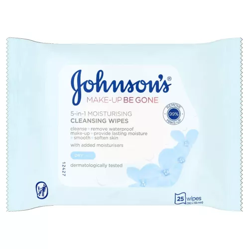 JOHNSON'S Make Up Be Gone 5-in-1 Moisturising Cleansing Face Wipes, 25pcs
