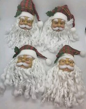 Lot of 4 Vintage Santa Head Christmas Ornament Hard Plastic Face Soft Yarn Beard