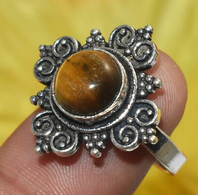Tigers Eye Gemstone Handmade Adjustable Ring 925 Silver Plated