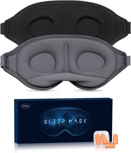 2 Eye Mask for Sleeping, 3D Contoured Cup Sleep Mask, Soft Breathable Black+Gray