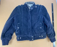 Vintage 70s 80s Maid Mod Blue Corduroy Coat Jacket Futuristic Zipper Style Women