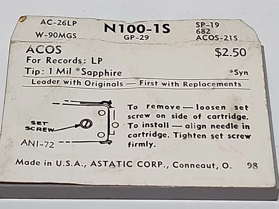 NEW Astatic N100-1s Stylus Needle (AC-26LP,W-90MGS, GP-29, Sp-19 682 +) JBtr34 - Image 3 of 3