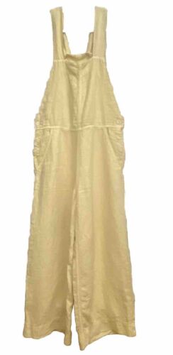 POETRY Garment Dyed 100% Linen Cream Yellow Sz 2 Overalls Romper Crop Wide Legs - Picture 1 of 13