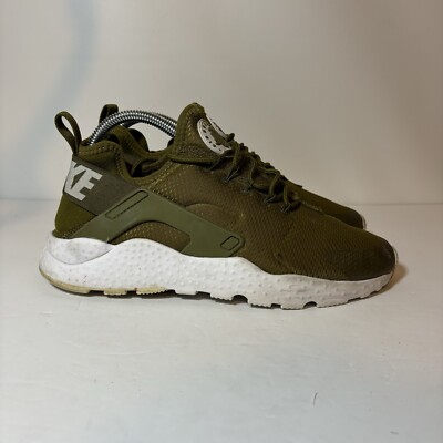 Women size 9.5 Nike Air Huarache Run Ultra Shoes Olive Green White 819151-302