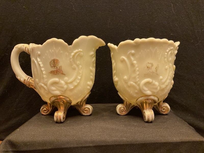 Antique Northwood Custard Louis XV Gilded Sugar and Creamer