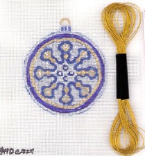 Vintage Glass Ornament Christmas Needlepoint Canvas Hand Painted 18 mesh signed