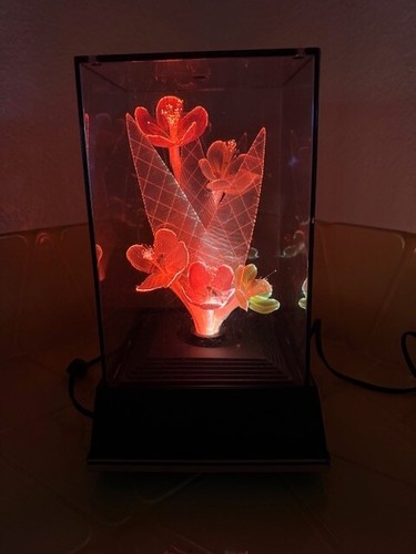 Vintage 1980s Fiber Optic Light Up Flower Diorama Box Lamp Color change as shown - Picture 3 of 12