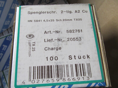 Packung Spenglerschrauben 4,5x35mm 100Stück  / Edelstahl / H2BReg2xxx